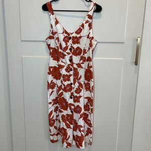 Monteau Los Angeles White Floral Print Button‎ Front Midi Dress Women's Large